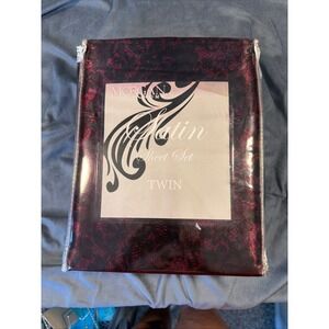 Morgan Home Satin Sheet Set Twin Chantilly Lace Magenta Black 3pc Set